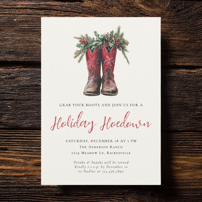 Western Christmas Hoedown Party Boots Holiday Invitation