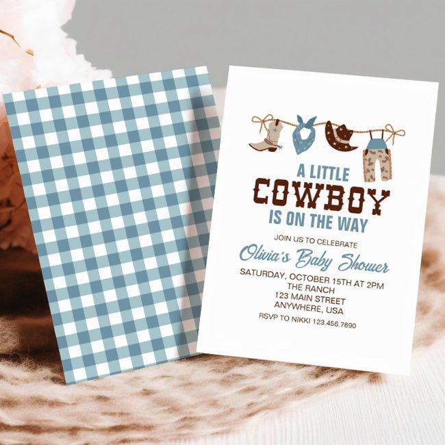 Western Cowboy Blue Plaid Baby Shower Invitation