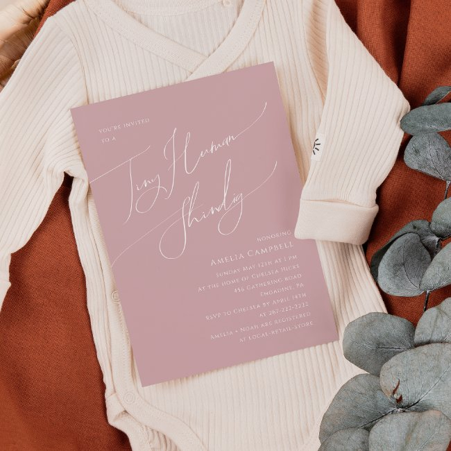 Whimsical Dusty Rose Tiny Human Baby Shower Invitation