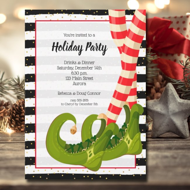 Whimsical Elf Legs Holiday Christmas Party Invitation