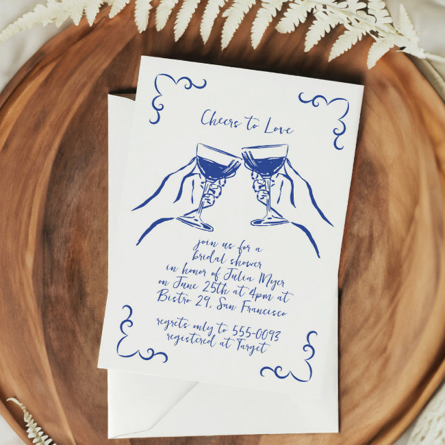 Whimsical Funky Cheers To Love Wine Bridal Shower Invitation