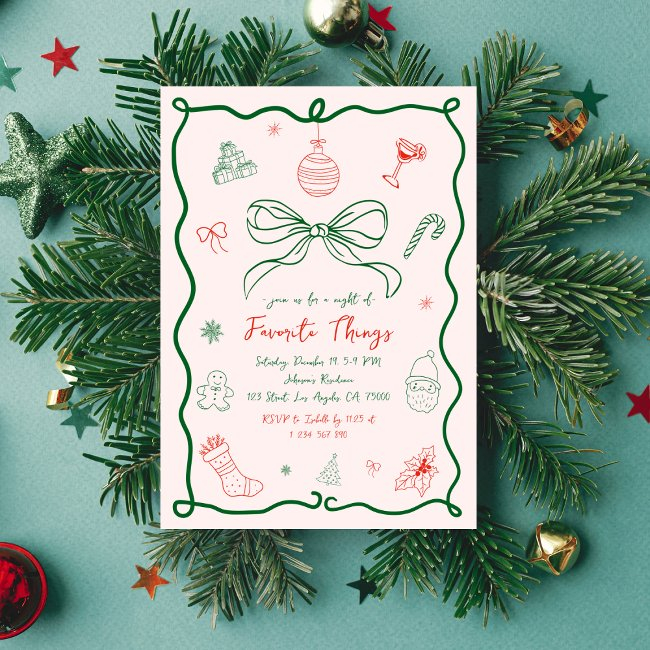 Whimsical Hand Drawn Favorite Things Gift Exchange Invitation