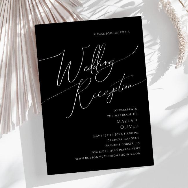 Whimsical Minimal Script | Black Wedding Reception Invitation