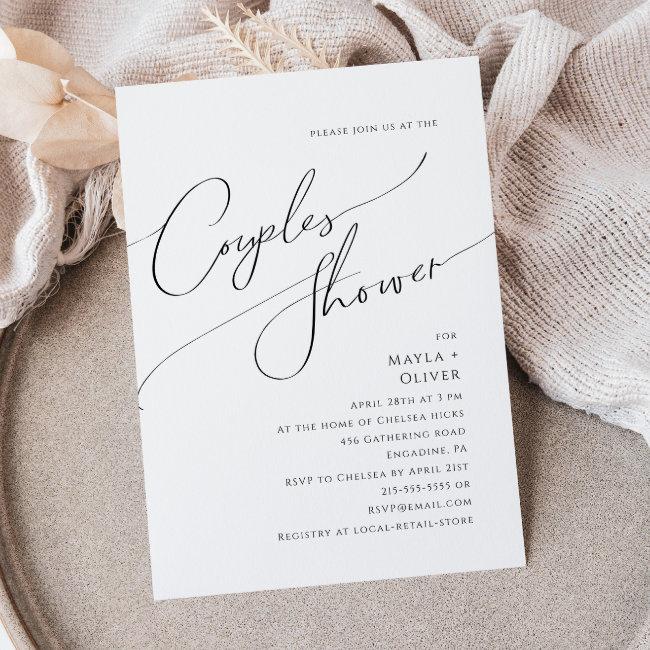 Whimsical Minimalist Script Couples Shower Invitation