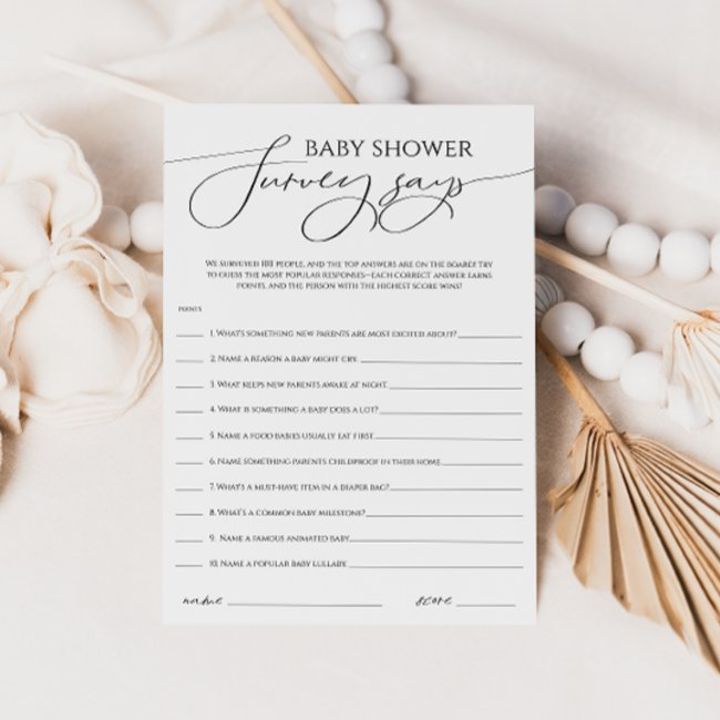 Whimsical Neutral Baby Shower Survey Says Invitations