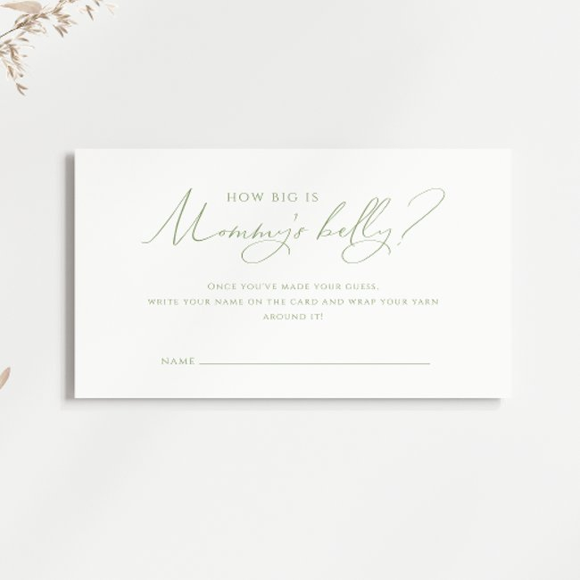 Whimsical Sage Green How Big Is Mommy's Belly Invitations