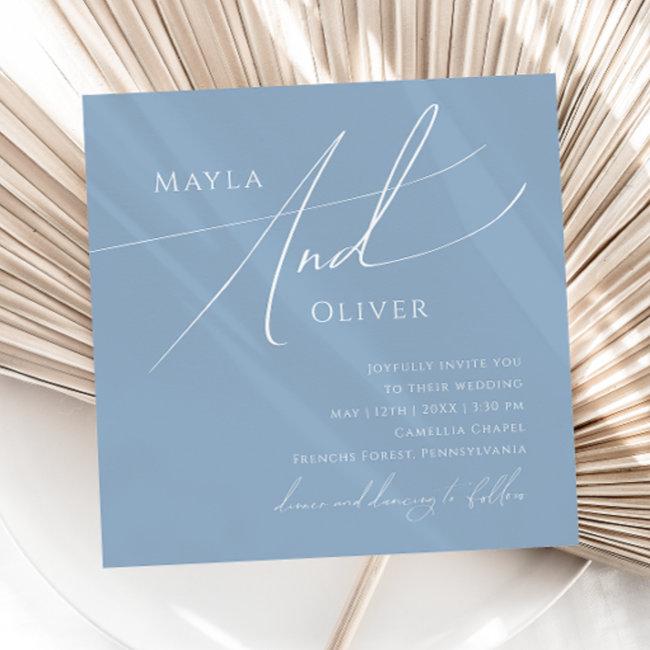 Whimsical Script | Dusty Blue Square Wedding Invitation
