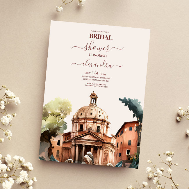 Whimsical Watercolor Italian Destination Bridal Invitation