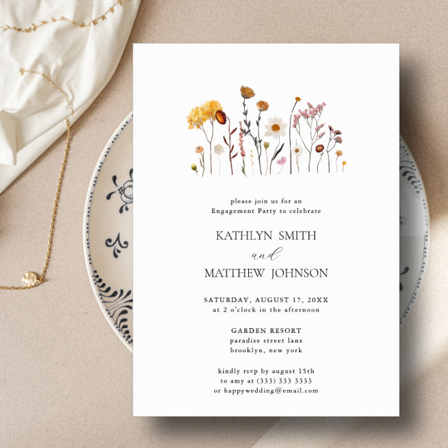 Whimsical Wildflower Boho Wedding Engagement Party Invitation