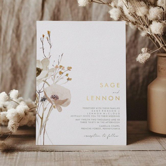 Whimsical Wildflower | Gold Foil Invitation