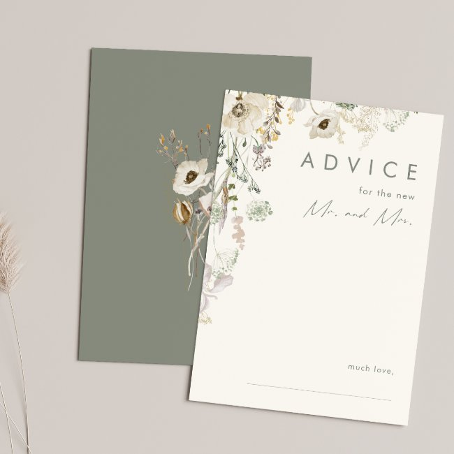 Whimsical Wildflower | Ivory And Green Wedding Advice Card