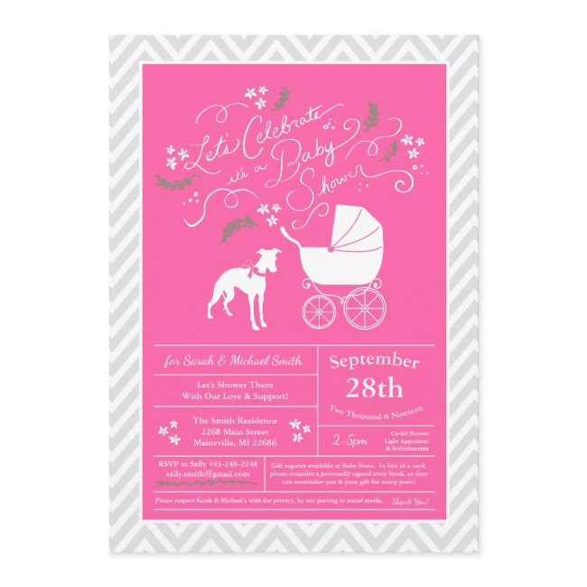 Whippet Dog Baby Shower Girl Pink Invitation