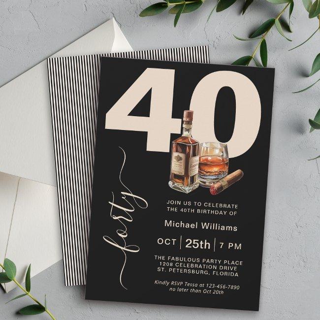 Whiskey And Cigars Masculine 40th Birthday Party Invitation