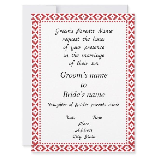 White And Red Tatreez Wedding Invitation