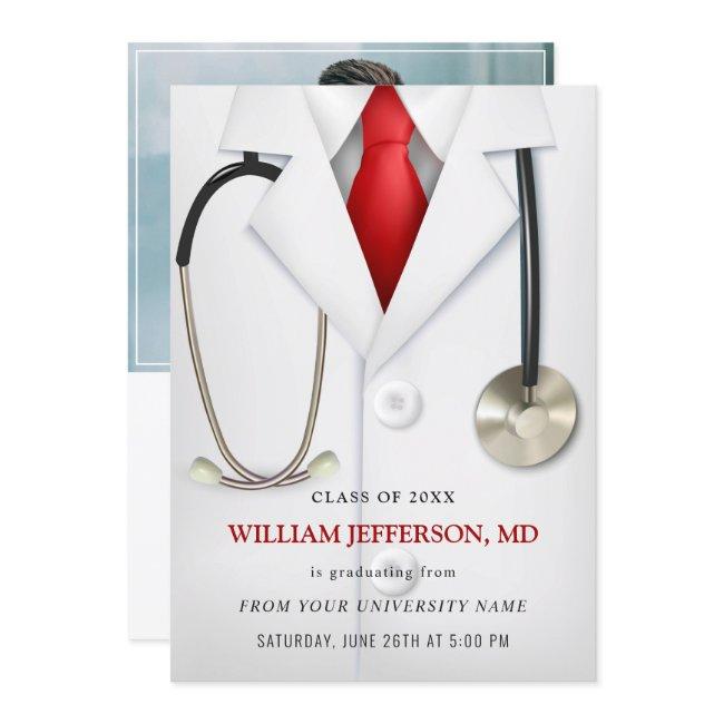 White Doctor Coat Modern Nursing School Graduation Invitation