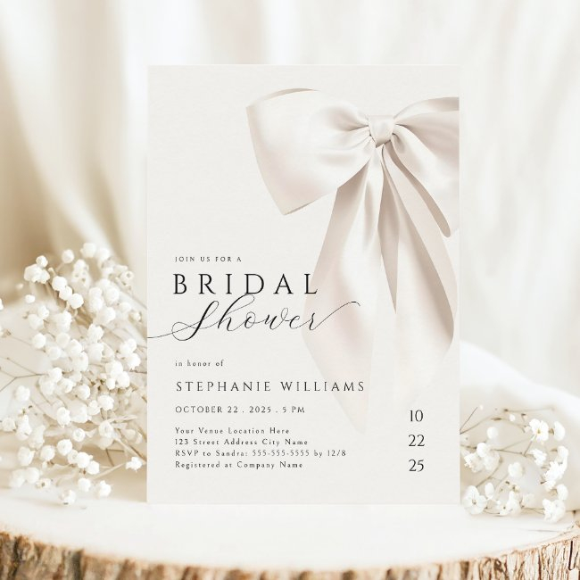 White Elegant Bow Bridal Shower Invitation