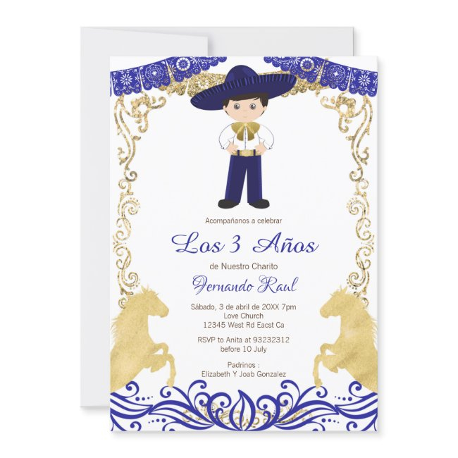 White Flowers Fiesta Invitaciones Tres Anos  Invitation