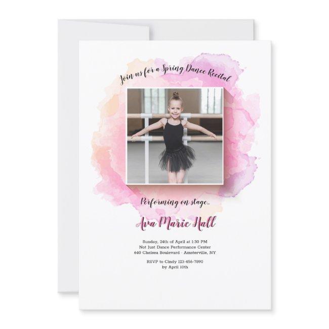 White Frame Watercolor Dance Recital Invitation