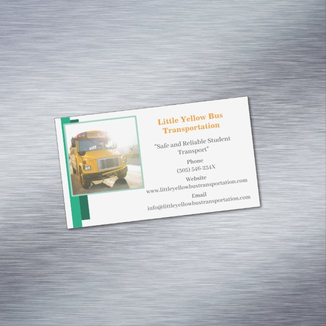 White Green Yellow School Bus Driver Business Invitations Magnet