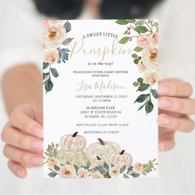 White Greenery Pumpkin Baby Shower Invitation