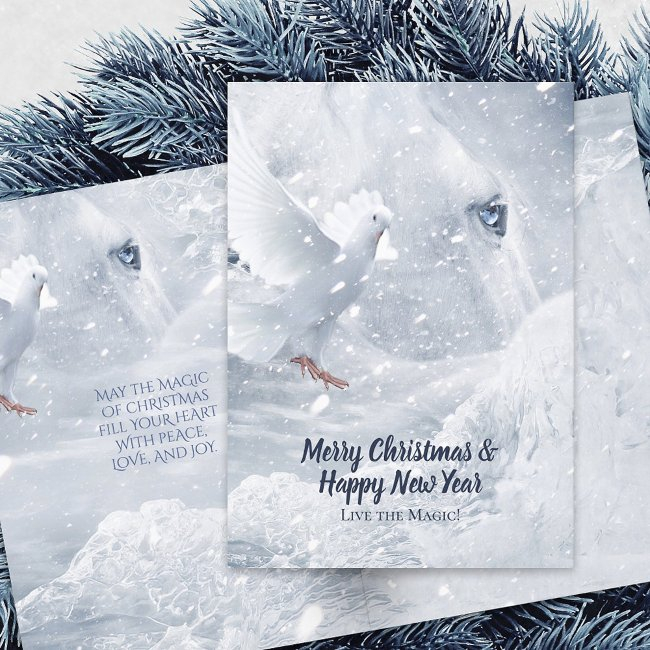 White Horse & Dove On Ice, Fairytale Christmas - Holiday Invitations