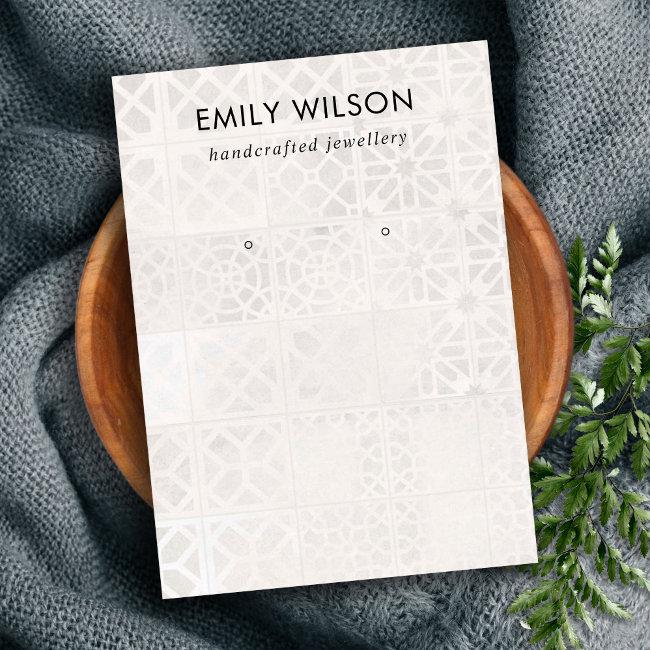 White Moroccan Tile Texture Stud Earring Display Business Invitations