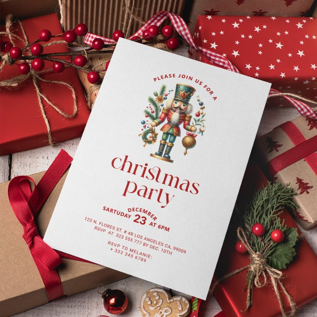 White Red Christmas Nutcracker Christmas Party Invitation