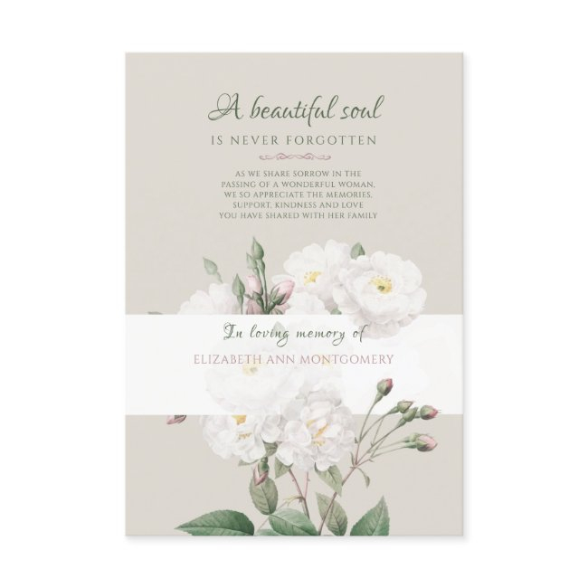 White Roses Bereavement Thank You Invitations