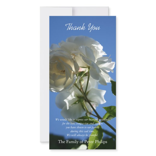 White Roses Blue Sky Sympathy Thank You Photo Invitations