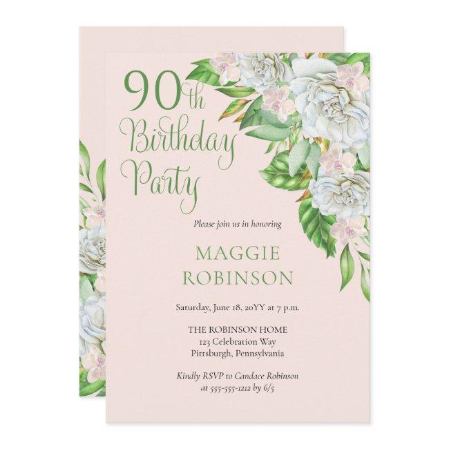 White Roses | Orchids 90th Wedding Birthday Party Invitation