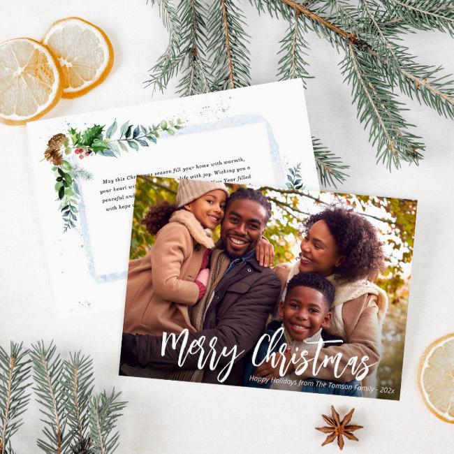 White Rustic Script Photo Holiday Invitations