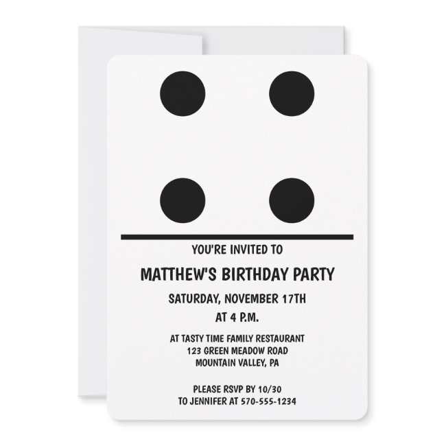 White With Black Dots Domino Custom Party Invitation