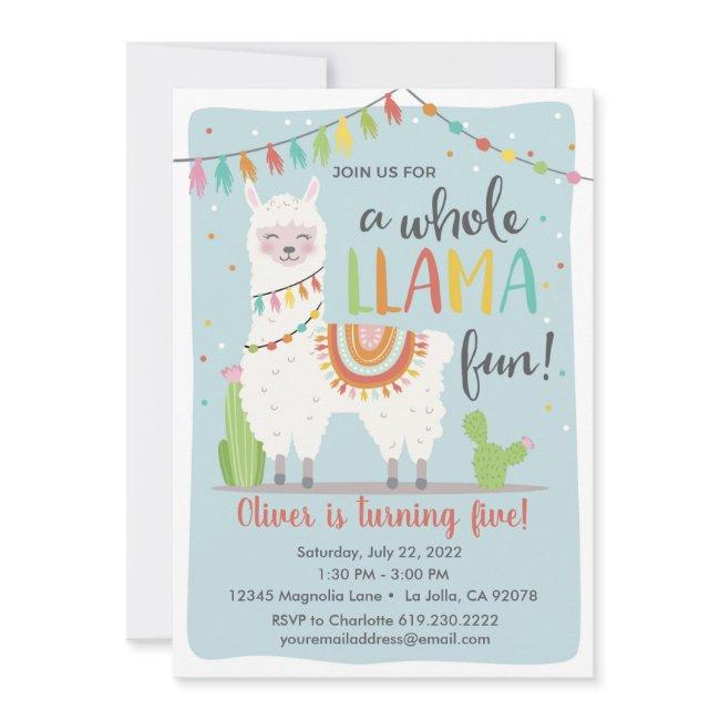 Whole Llama Fun Birthday Invitation • Cactus • Blu