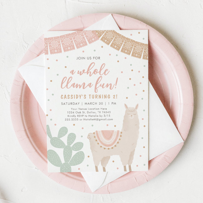 Whole Llama Fun Llama Alpaca Girl Birthday Invitation