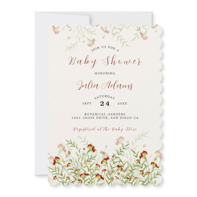 Wild Flower Yellow Marigold Foliage Baby Shower Invitation