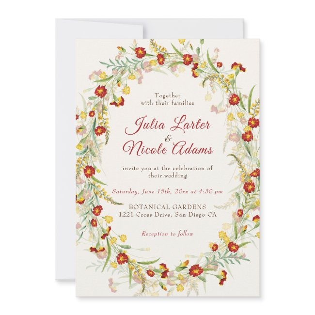 Wild Flower Yellow Marigold Foliage Wedding Invitation