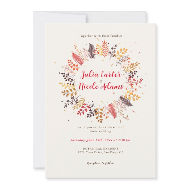 Wild Forest Flowers Fern Mushrooms Foliage Wedding Invitation