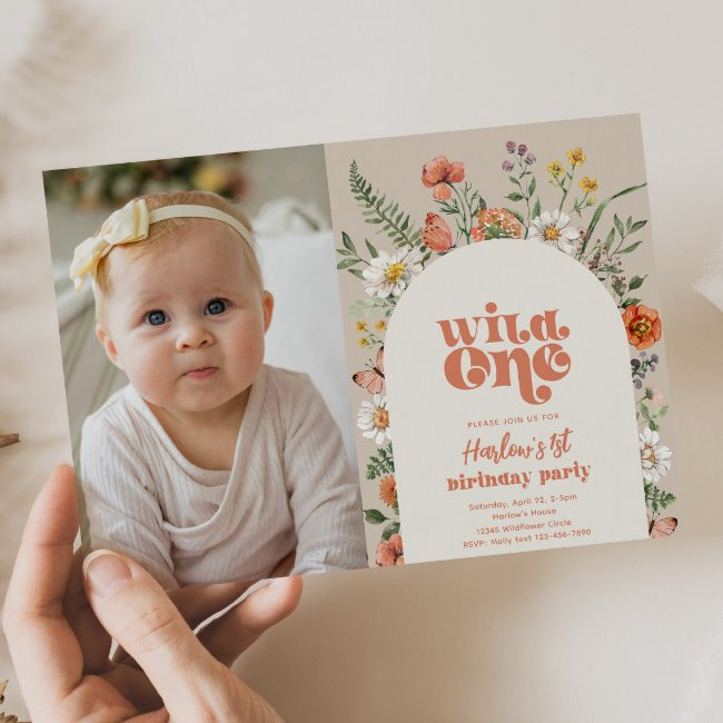 Wild One Photo Birthday Invitation | Wildflowers