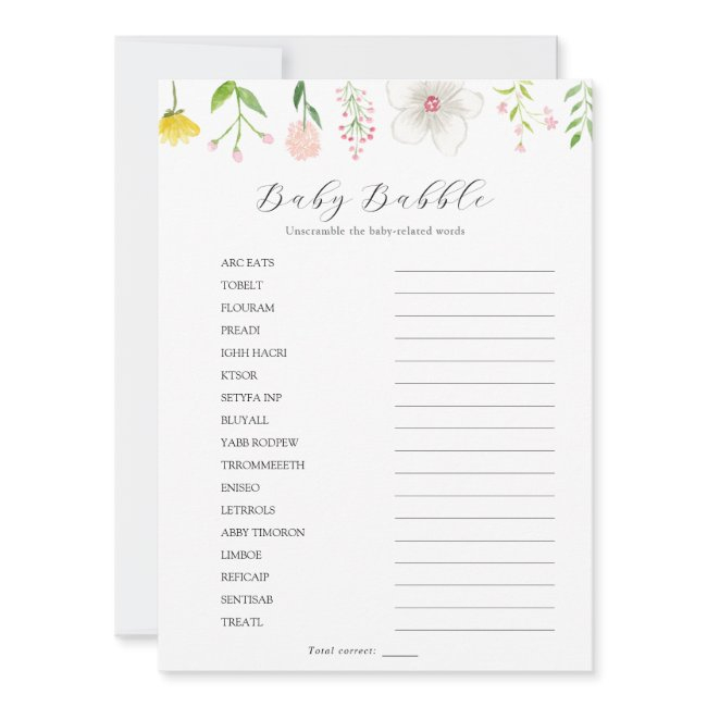 Wildflower Baby Babble Scramble Game Invitations