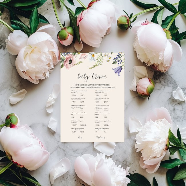 Wildflower Baby Shower Trivia Game Invitations