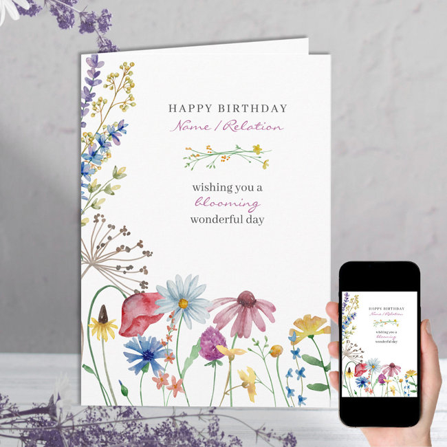 Wildflower Blooming Wonderful Happy Birthday Invitations