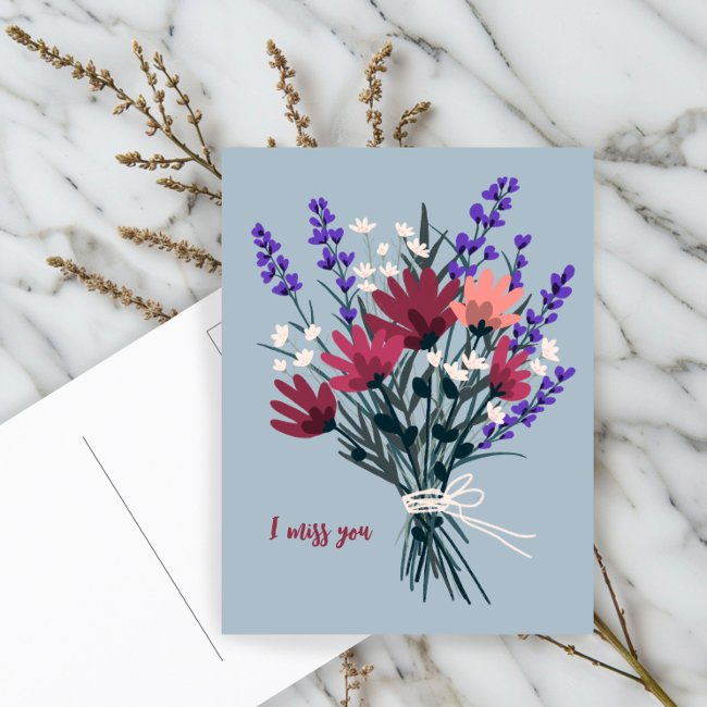 Wildflower Bouquet I Miss You Pretty Custom Postinvitations