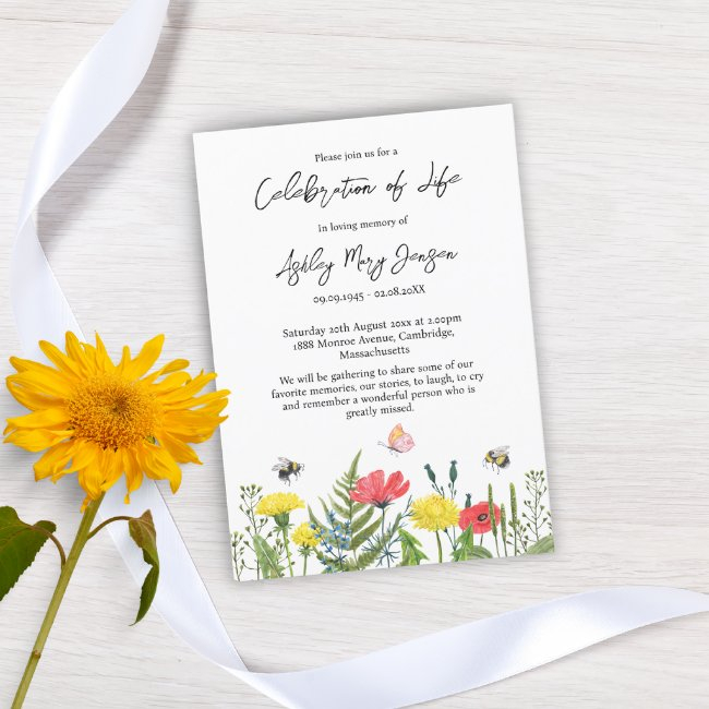 Wildflower Celebration Of Life Funeral Invitation