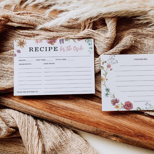 Wildflower Field Bridal Shower Recipe Invitations