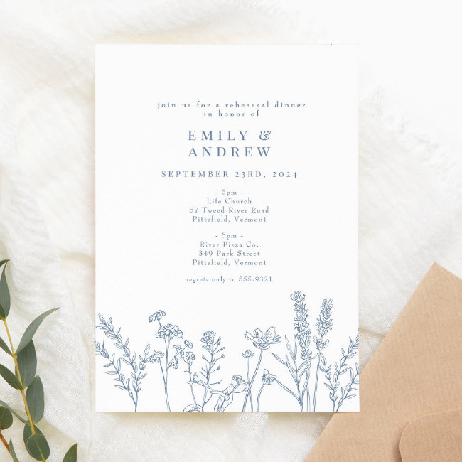 Wildflower Periwinkle Rehearsal Dinner Invitation