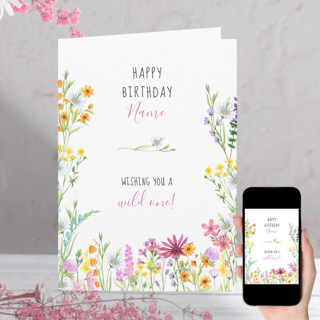 Wildflower Pretty Watercolor Wild One Birthday Invitations