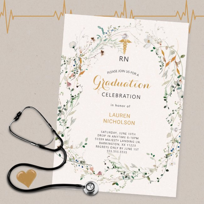 Wildflower Wreath Medical Degree Graduation Party Invitation
