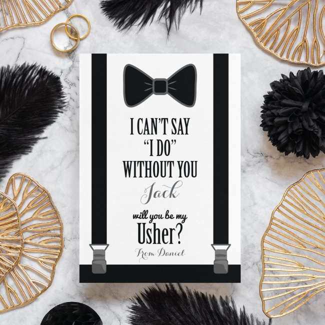 Will You Be My Usher - Tuxedo Tie Braces Invitation