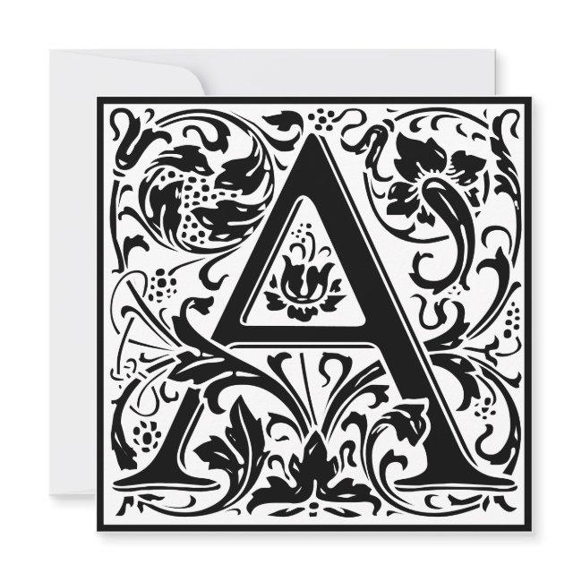 William Morris Floral Alphabet Monogram Letter A Invitation