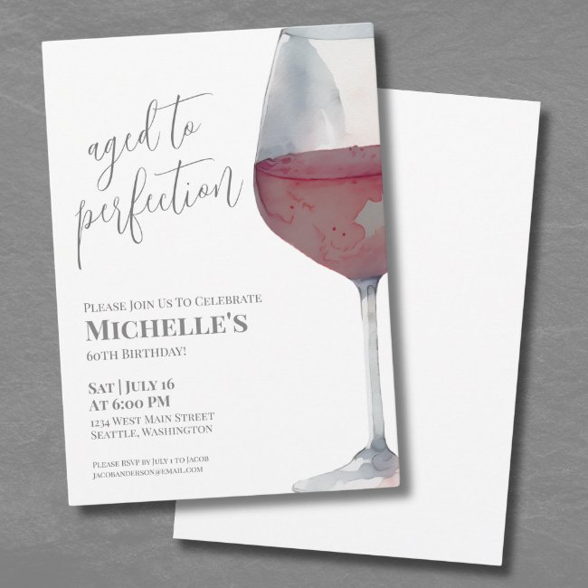 Wine Simple Sixty 60th Birthday Party Invitation